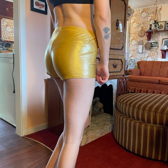 Y2K Gold spandex hot pants - very Rocky horror picture show! - Picture 7 of 13